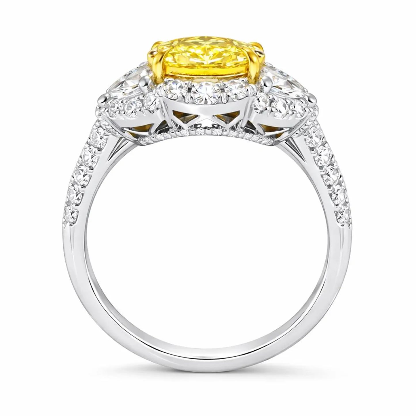 2.14 ct.t.w. Natural Fancy Yellow Diamond Oval Cut Bridal Halo Ring, in White Gold