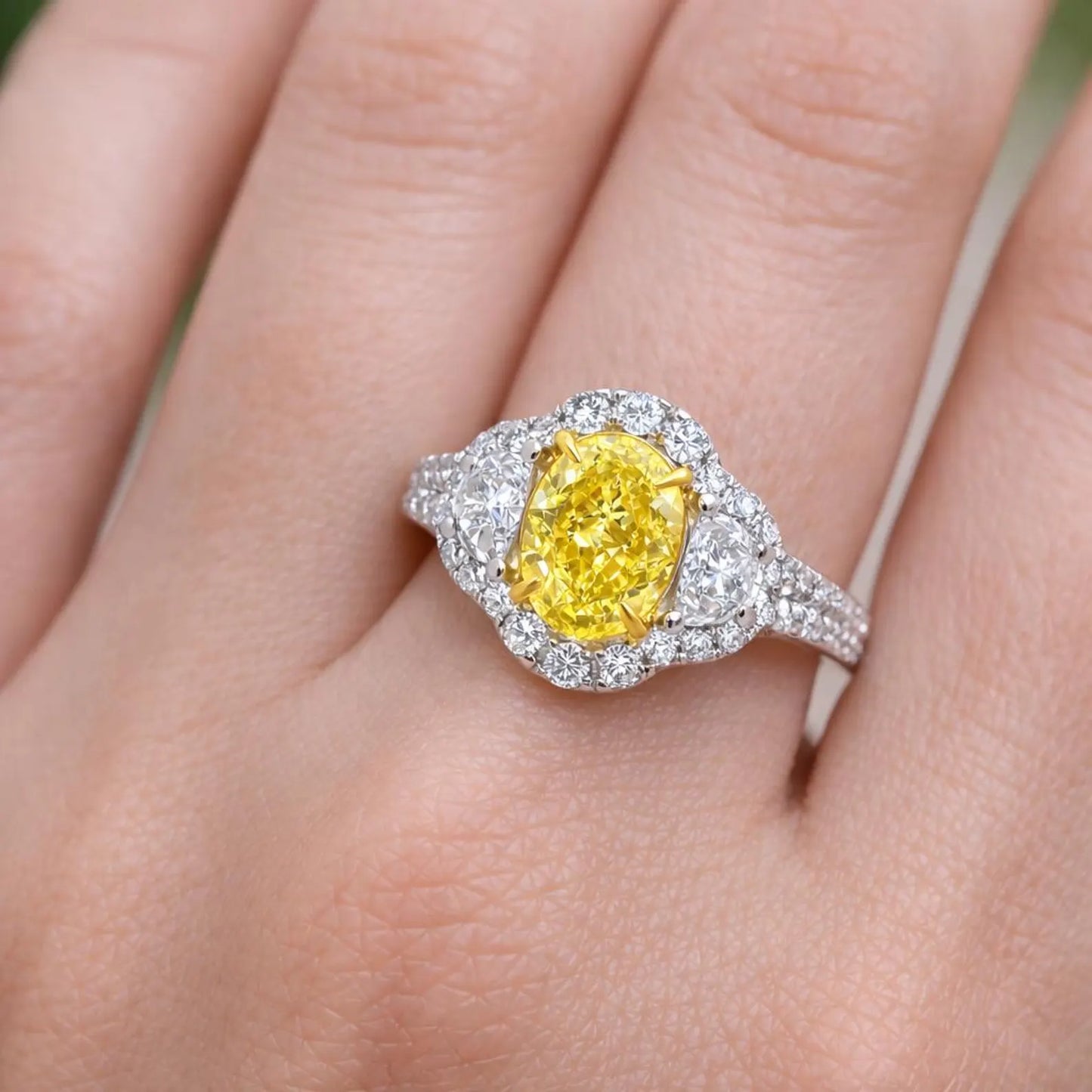2.14 ct.t.w. Natural Fancy Yellow Diamond Oval Cut Bridal Halo Ring, in White Gold