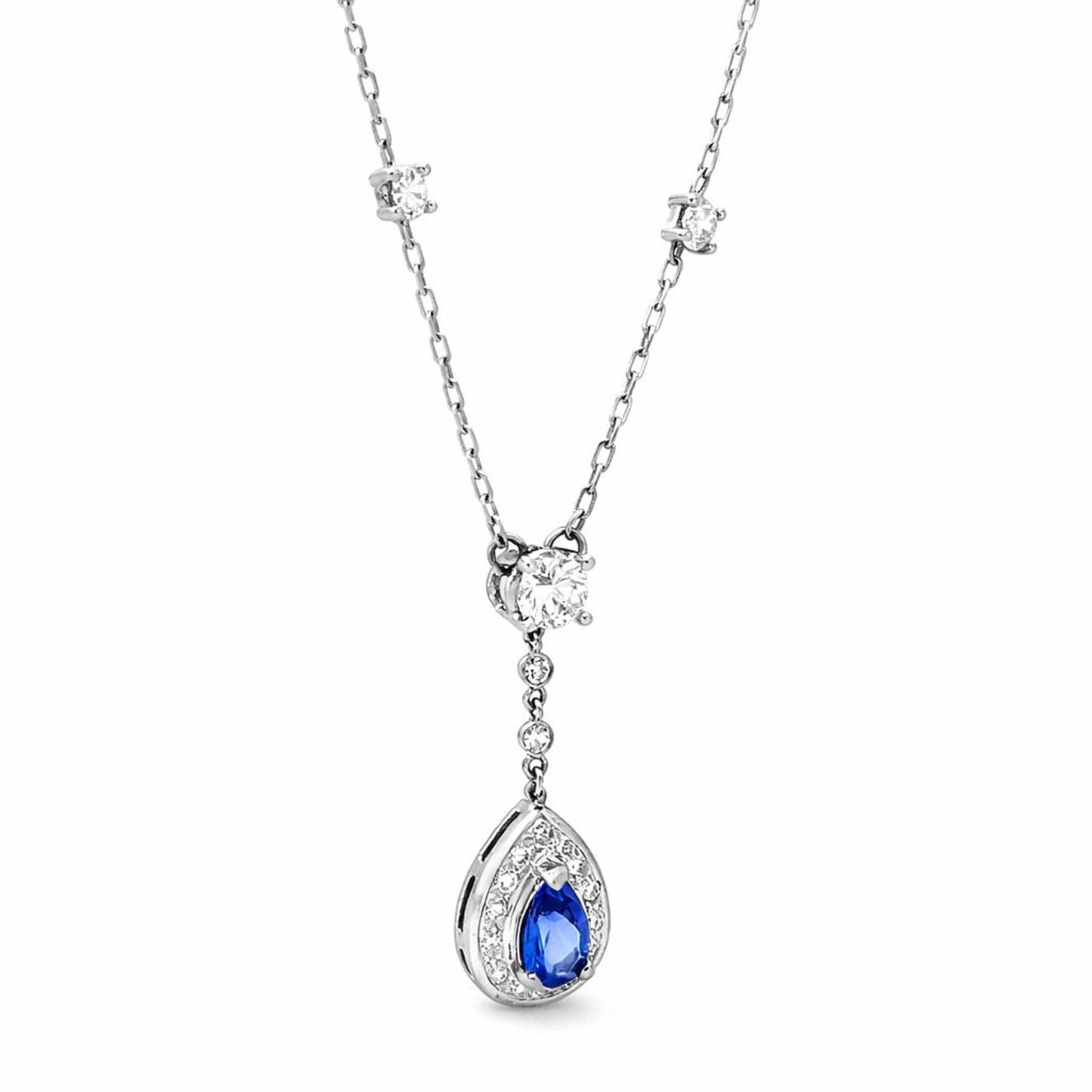 Natural Pear Shaped Tanzanite Diamond Halo Cocktail Necklace Pendant White Gold
