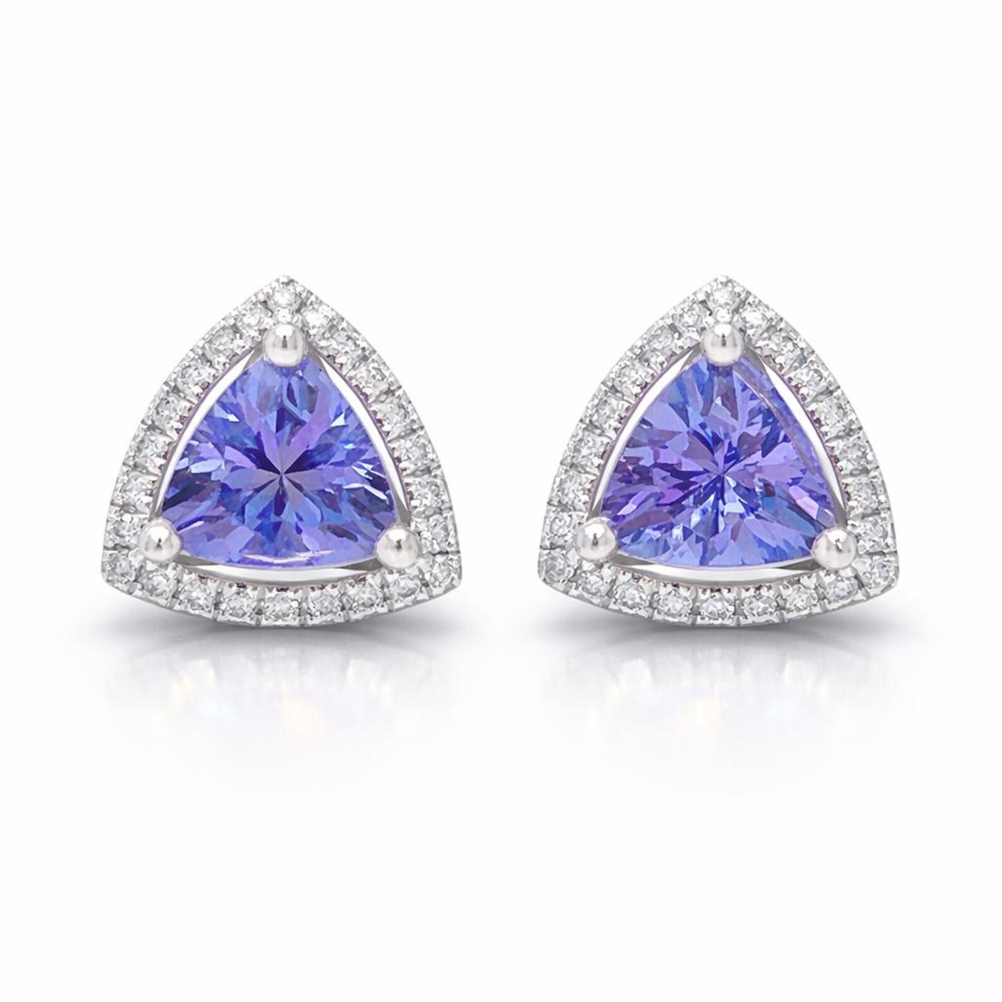 1.46 ct.tw. Natural Tanzanite and Diamond Halo Earrings, in White Gold