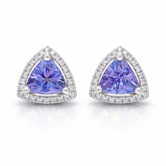 1.46 ct.tw. Natural Tanzanite and Diamond Halo Earrings, in White Gold