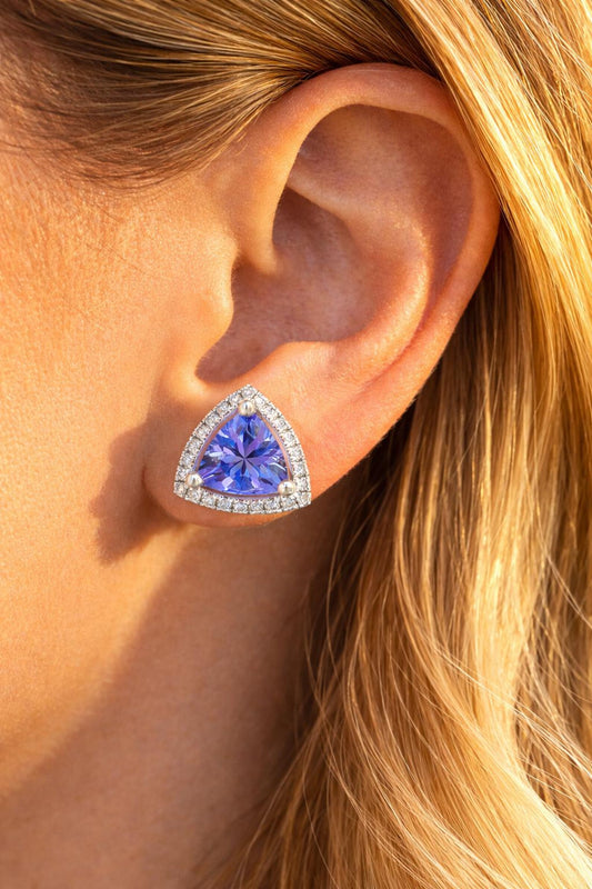 1.46 ct.tw. Natural Tanzanite and Diamond Halo Earrings, in White Gold