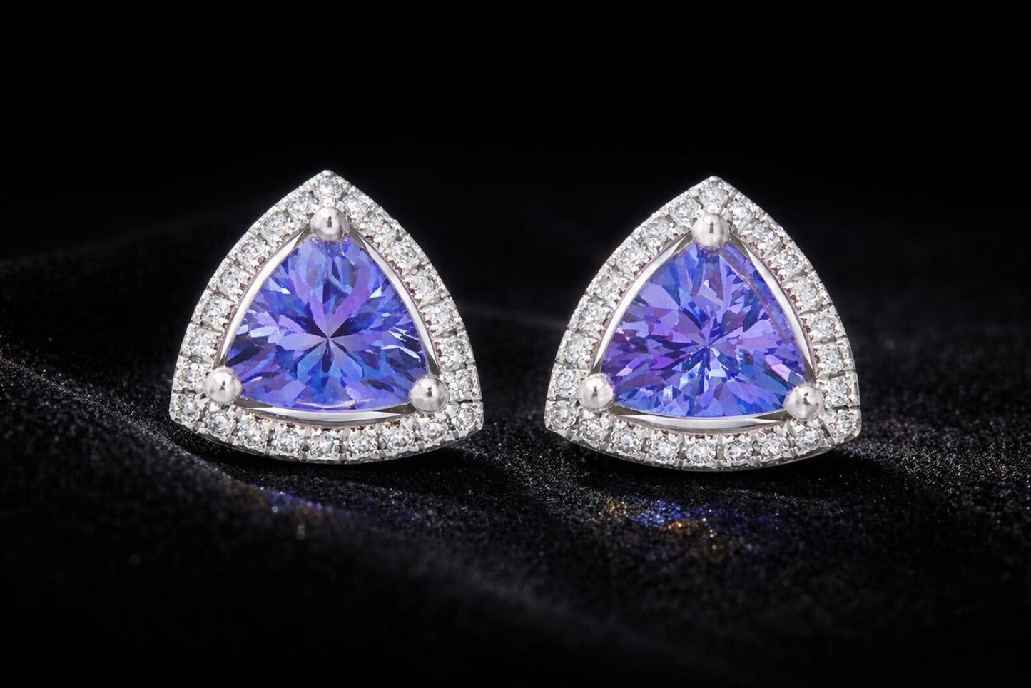 1.46 ct.tw. Natural Tanzanite and Diamond Halo Earrings, in White Gold
