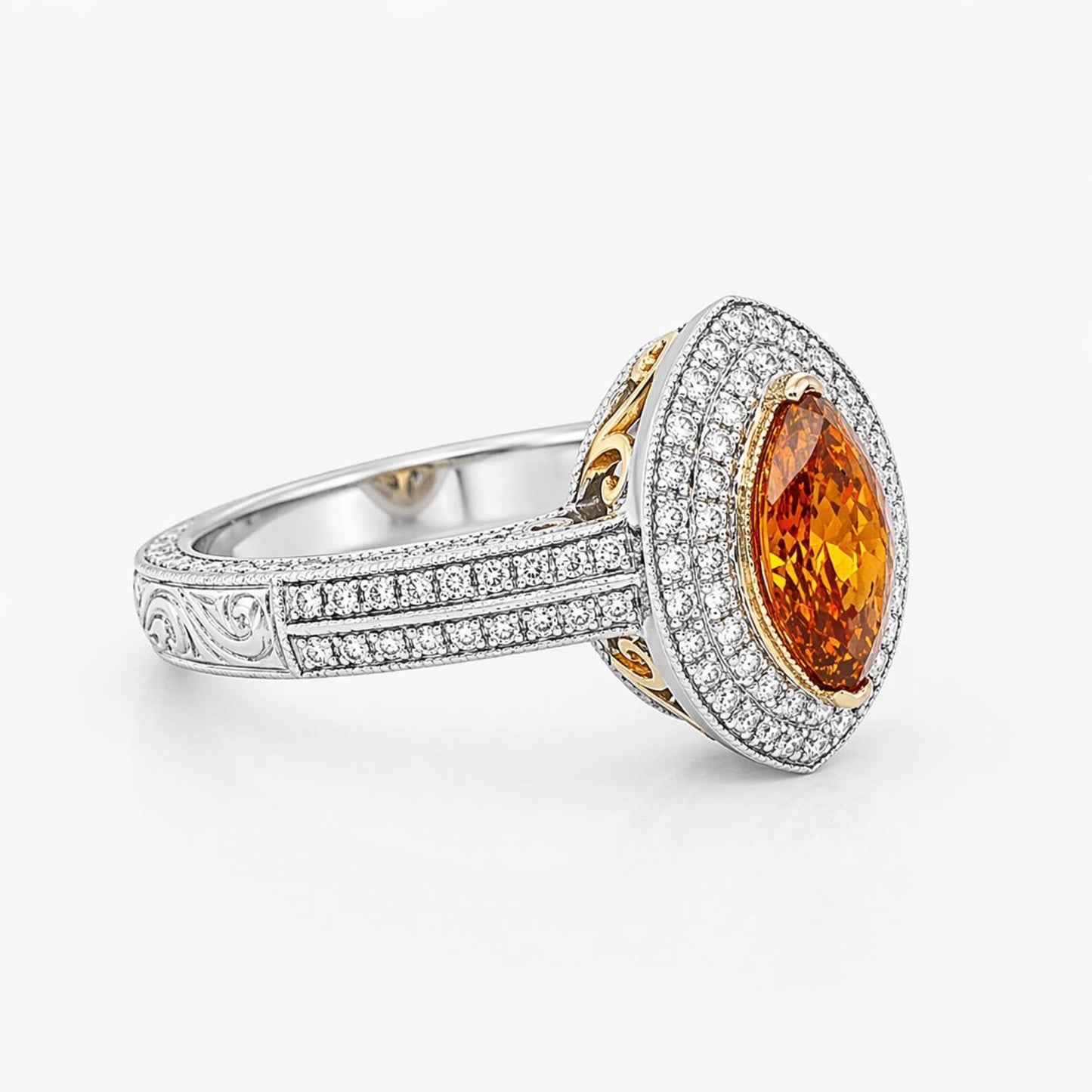 Natural Fancy Deep Brownish-Yellowish Orange Diamond Halo Bridal Ring Platinum