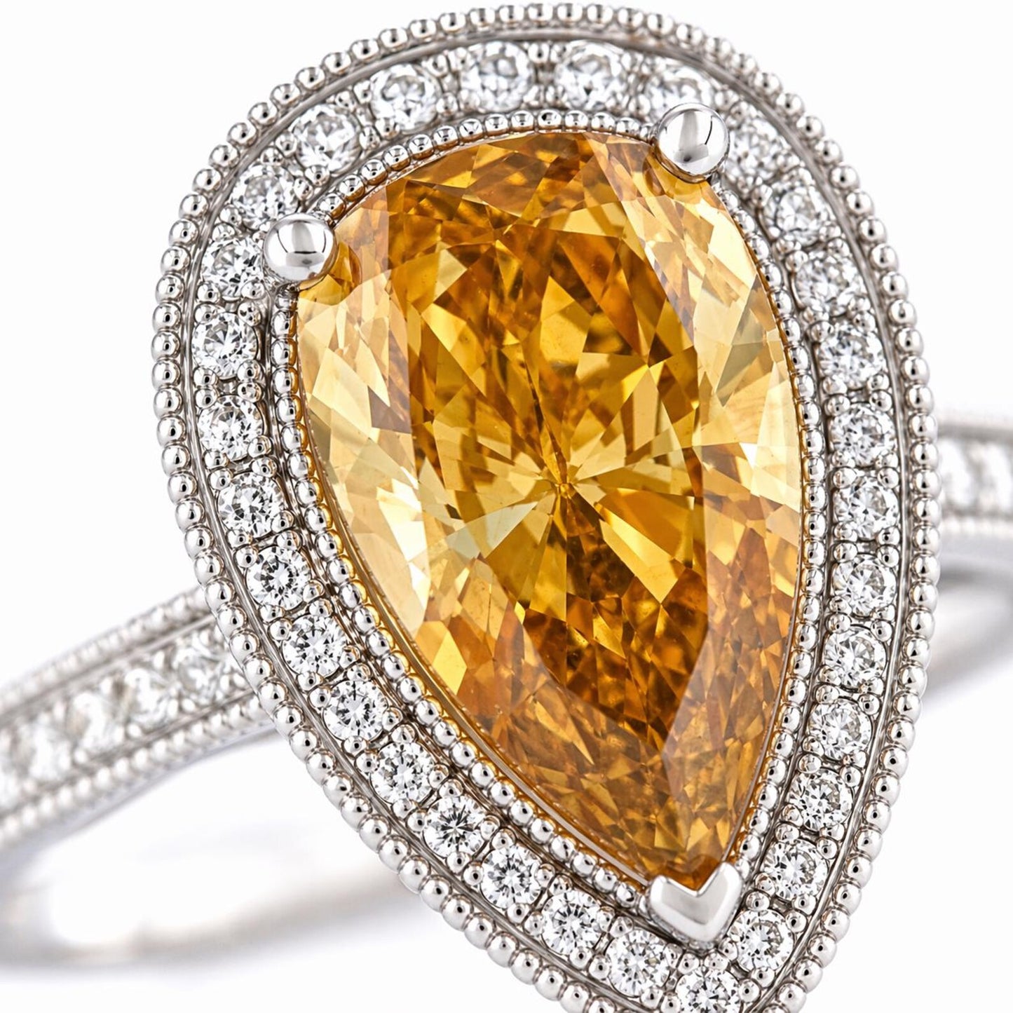 Natural Fancy Deep Brown-Yellow Diamond Halo Platinum Ring