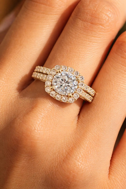 Semi-Mount Fits 8mm with Natural Round Diamond Halo Bridal Ring, in Yellow Gold