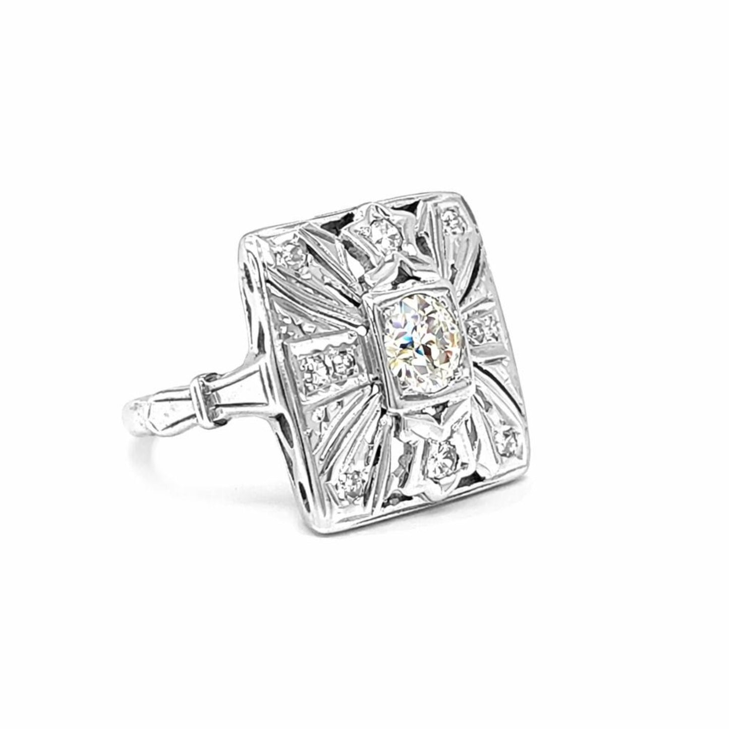 Natural Old European Cut Cocktail Ring, in White Gold