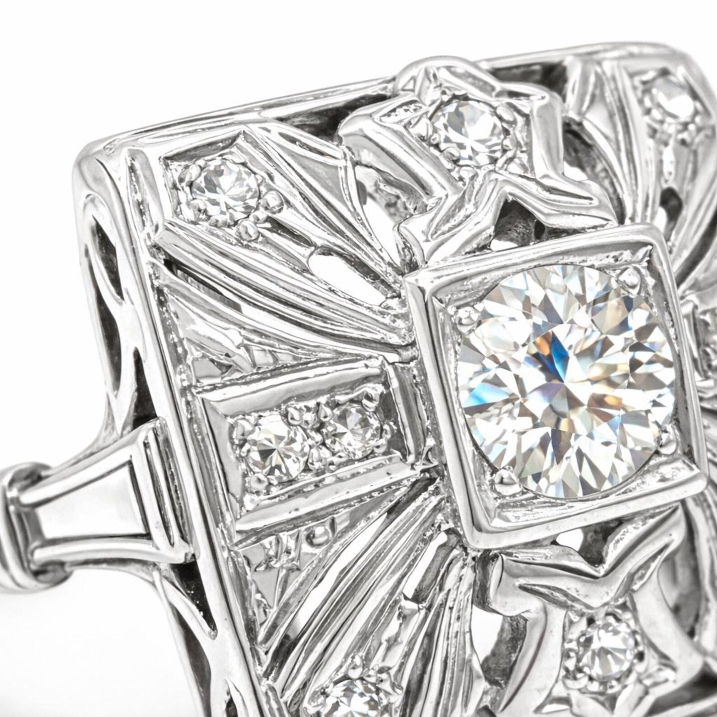 Natural Old European Cut Cocktail Ring, in White Gold