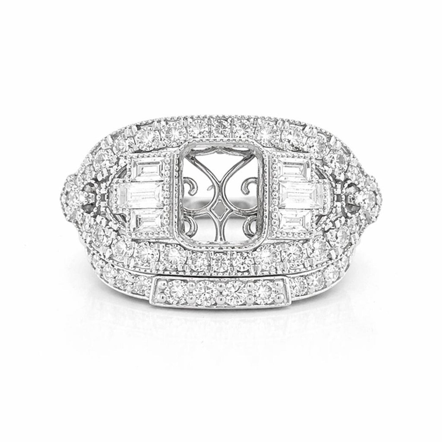 Semi-Mount Bridal Set Ring Fits 7.5 x 6 mm with Natural Diamond Cluster, in White Gold Ring