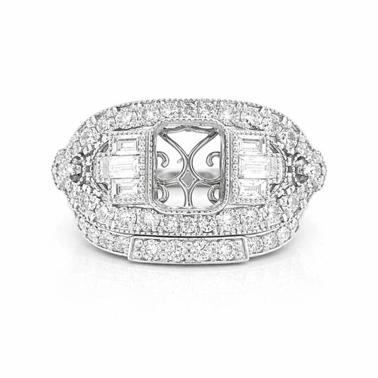 Semi-Mount Bridal Set Ring Fits 7.5 x 6 mm with Natural Diamond Cluster, in White Gold Ring