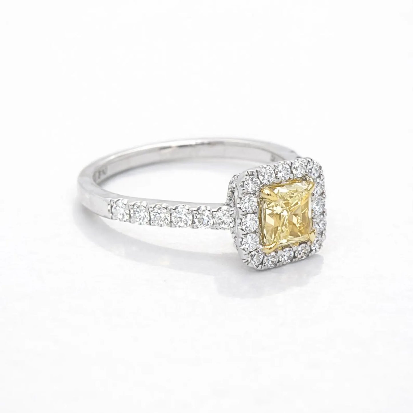 Natural Fancy Yellow Princess Cut Diamond Ring, in White Gol