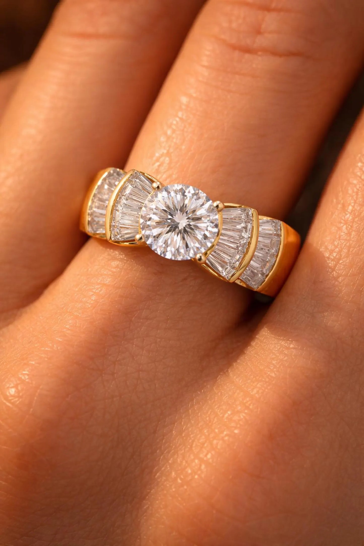 Semi-Mount Bridal Ring with Natural Baguette Diamond, in Yellow Gold
