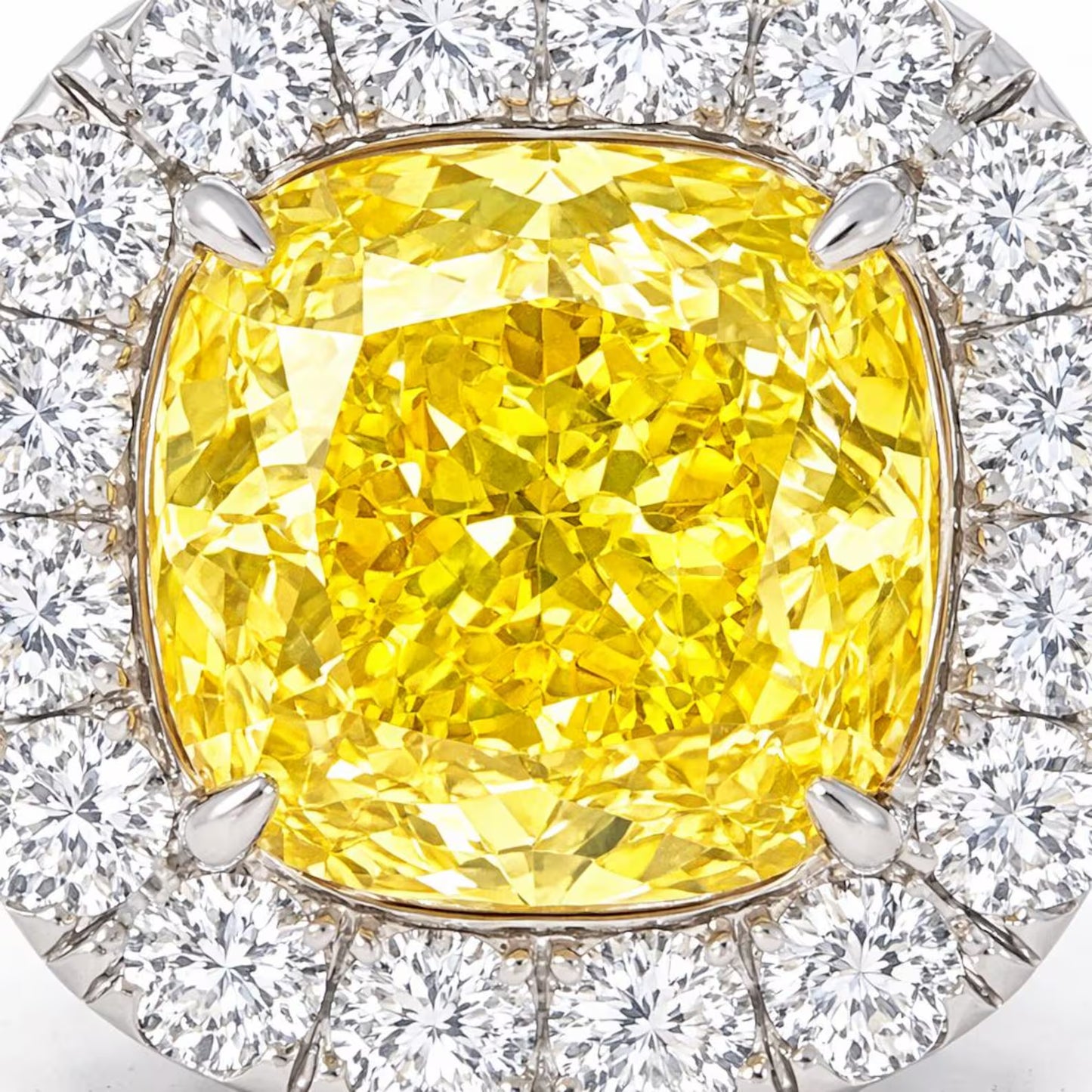 Natural Cushion Cut Fancy Yellow Diamond Halo Ring, in White Gold