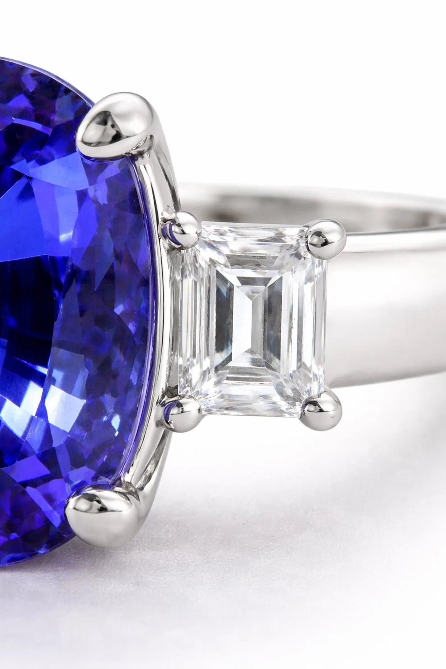 Natural Tanzanite and Diamond 3 Stone Platinum Ring - Pre-owned