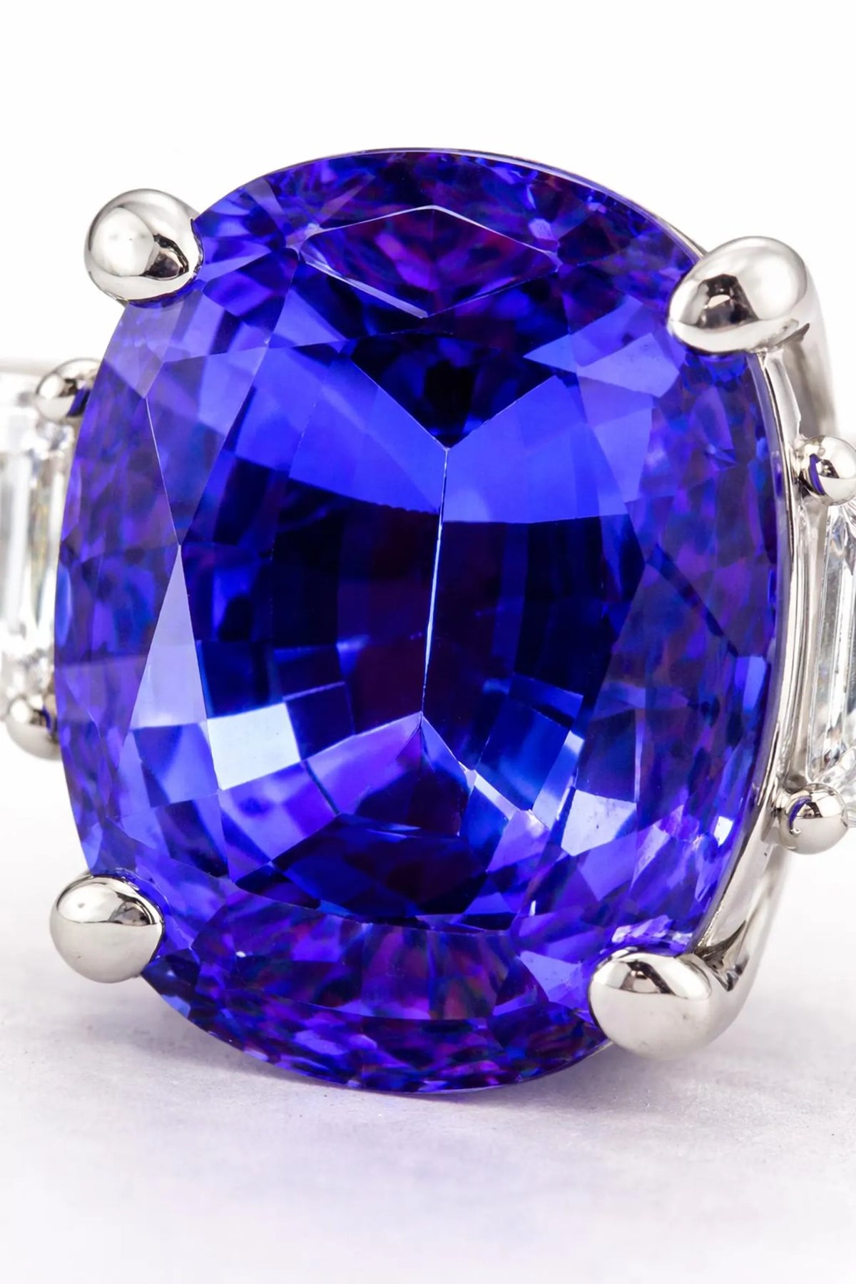 Natural Tanzanite and Diamond 3 Stone Platinum Ring - Pre-owned