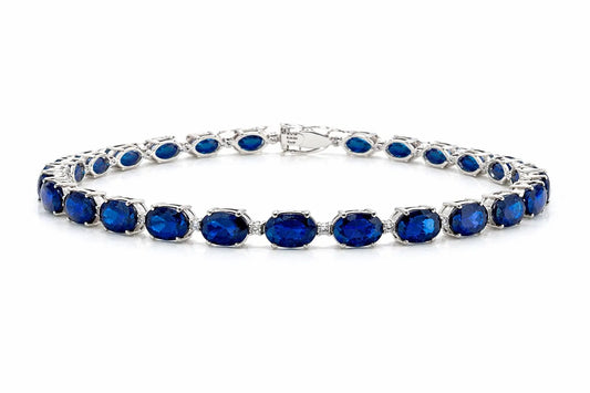 Natural Blue Sapphire and Diamond Tennis Bracelet, in White Gold