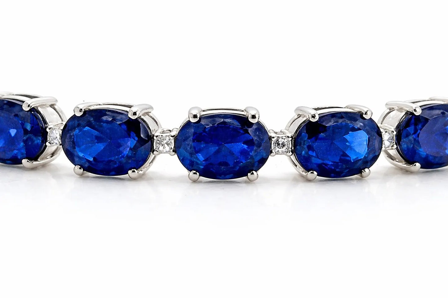 Natural Blue Sapphire and Diamond Tennis Bracelet, in White Gold