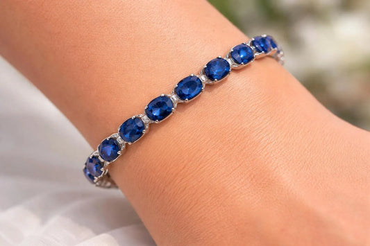 Natural Blue Sapphire and Diamond Tennis Bracelet, in White Gold