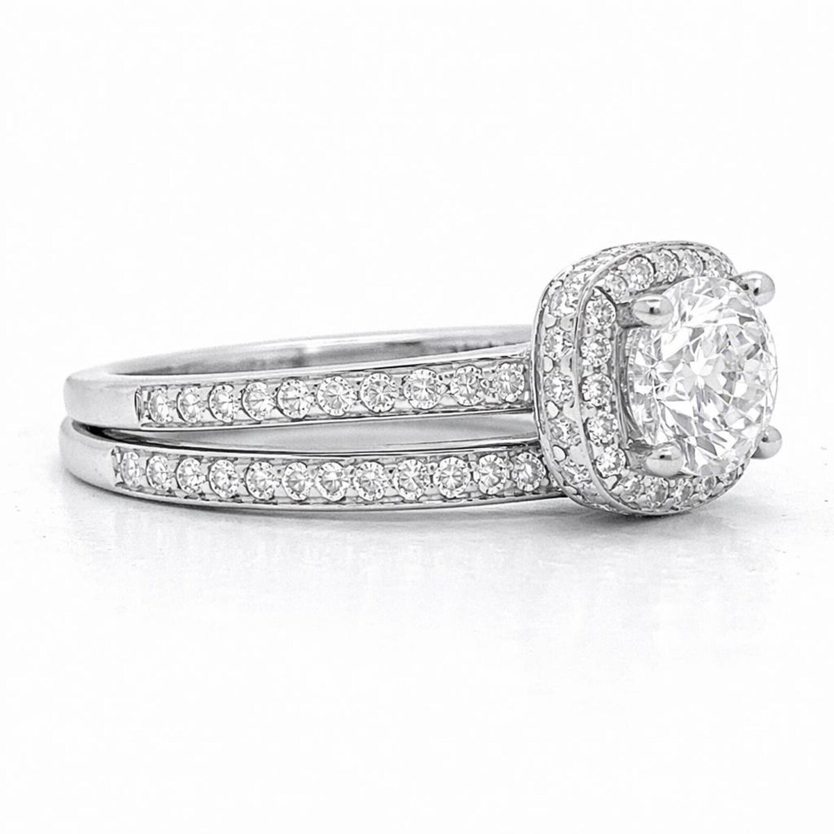 Natural Diamond Halo Bridal Band Platinum Ring