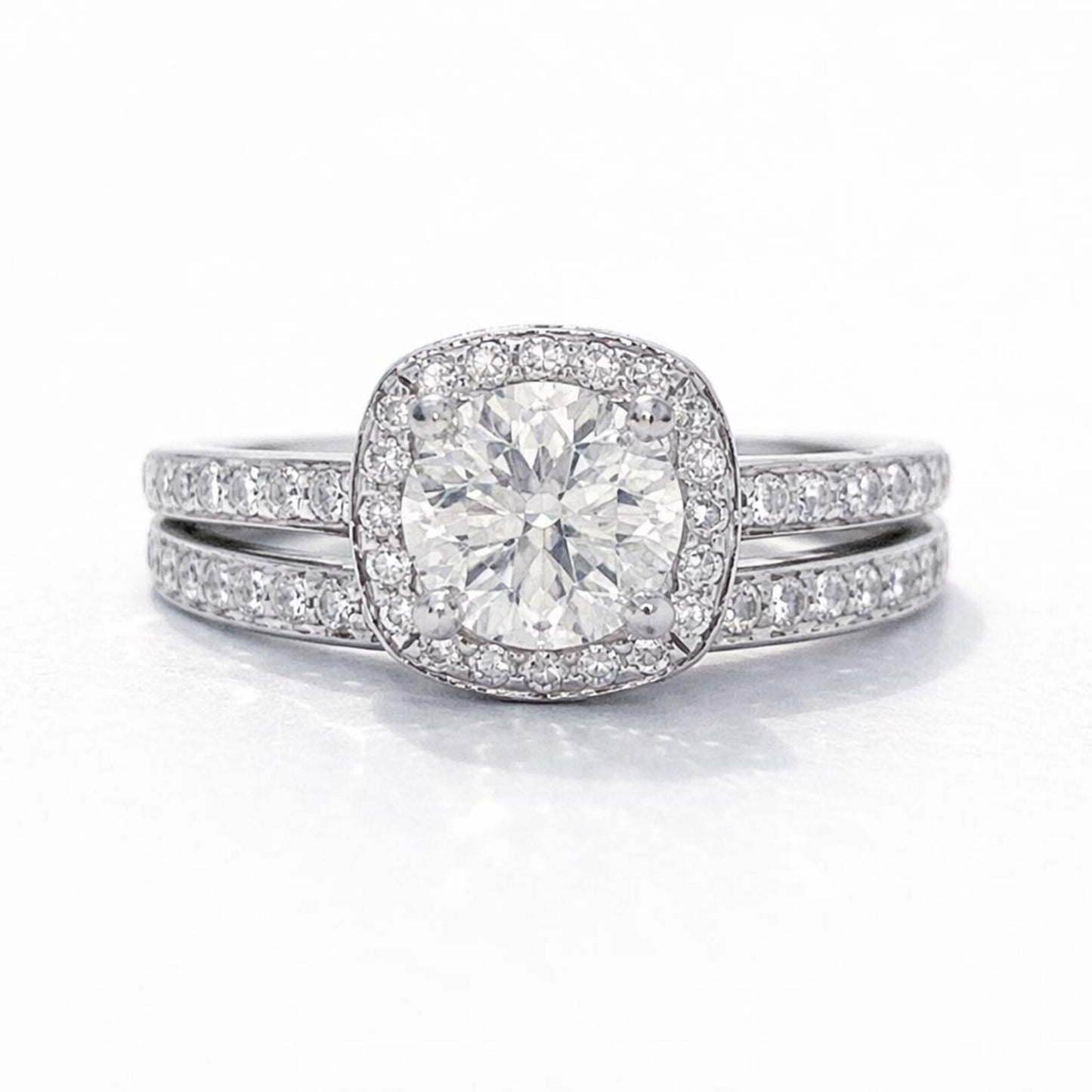 Natural Diamond Halo Bridal Band Platinum Ring