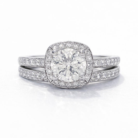 Natural Diamond Halo Bridal Band Platinum Ring