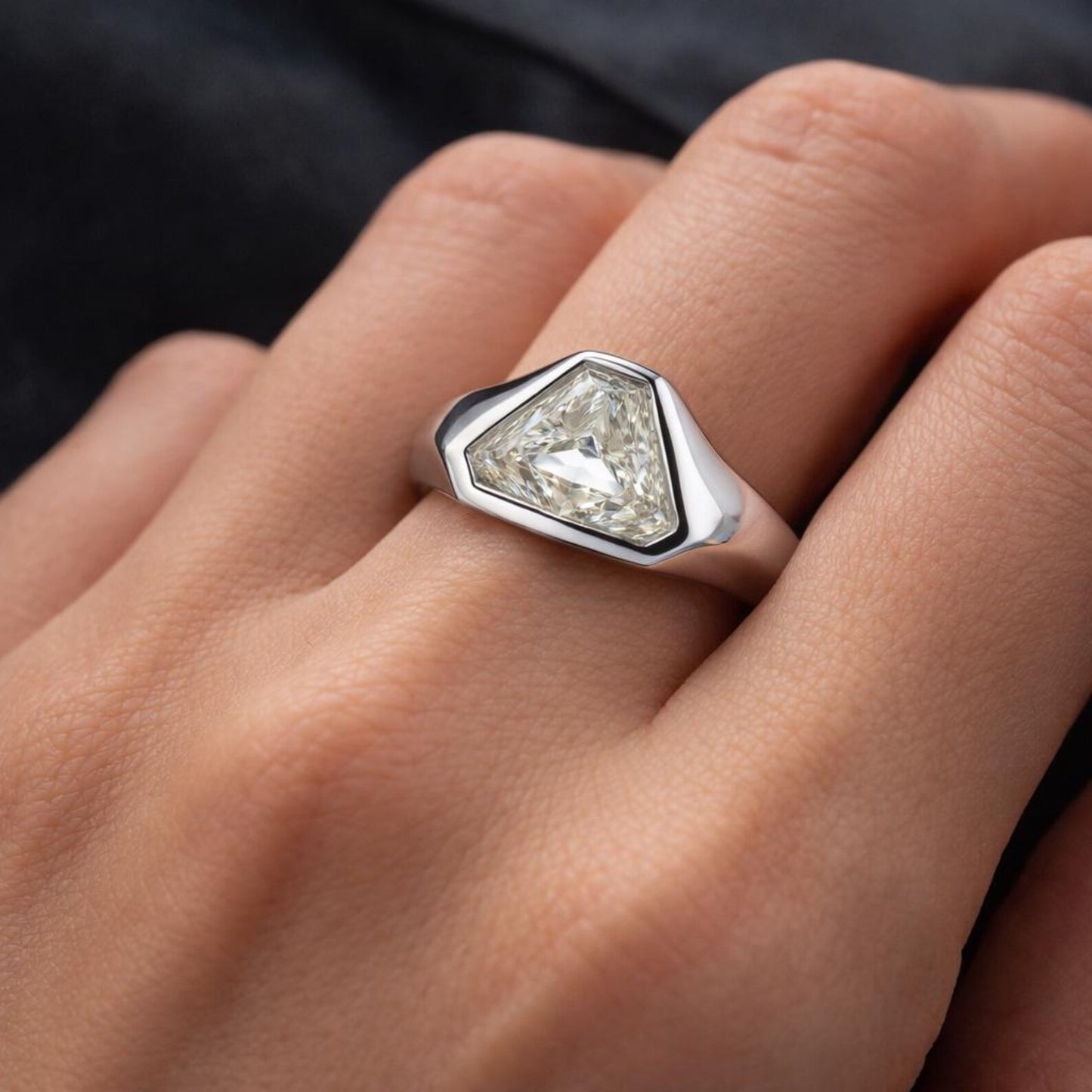 Natural Triangle Diamond Superman Solitaire Platinum Ring