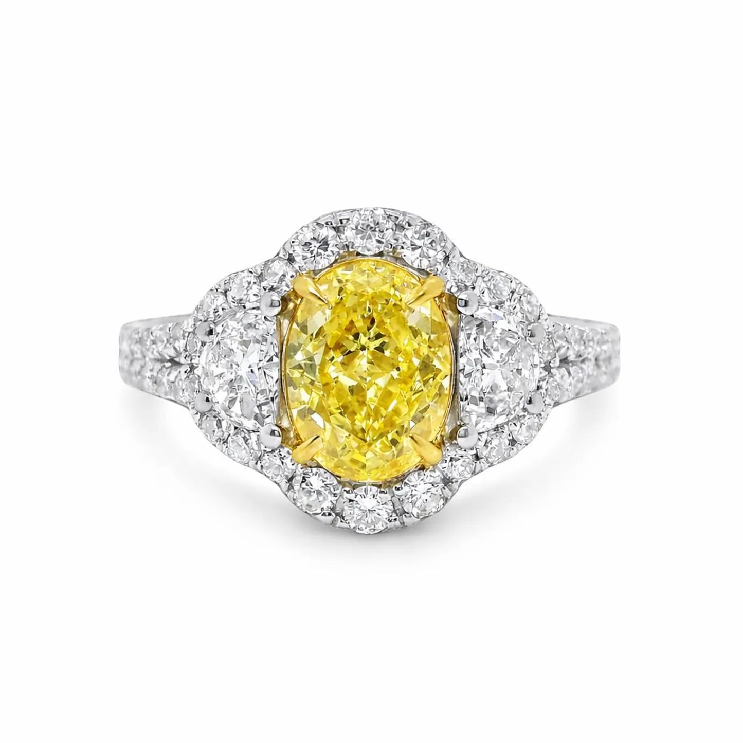 2.14 ct.t.w. Natural Fancy Yellow Diamond Oval Cut Bridal Halo Ring, in White Gold