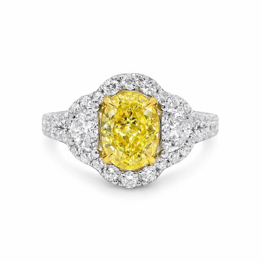 2.14 ct.t.w. Natural Fancy Yellow Diamond Oval Cut Bridal Halo Ring, in White Gold