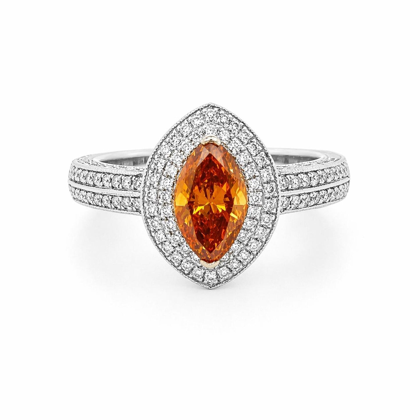 Natural Fancy Deep Brownish-Yellowish Orange Diamond Halo Bridal Ring Platinum