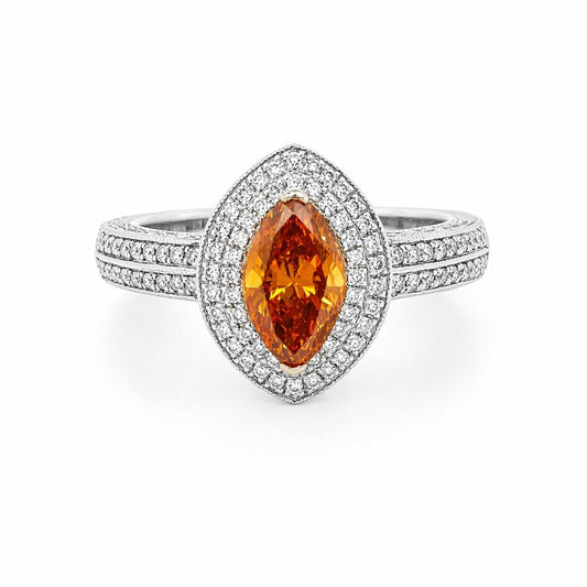 Natural Fancy Deep Brownish-Yellowish Orange Diamond Halo Bridal Ring Platinum