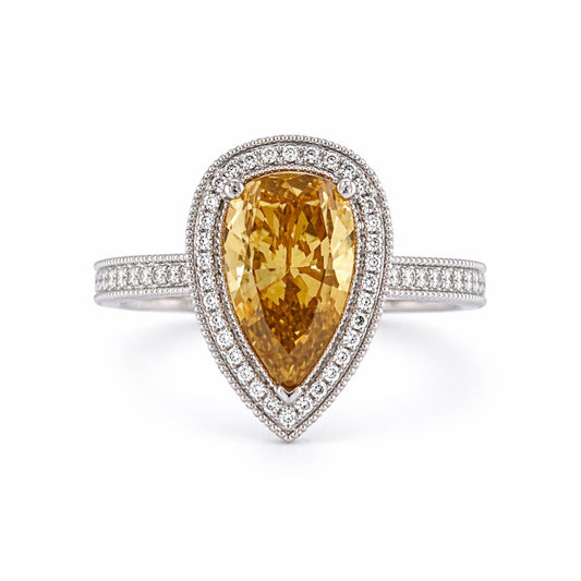 Natural Fancy Deep Brown-Yellow Diamond Halo Platinum Ring