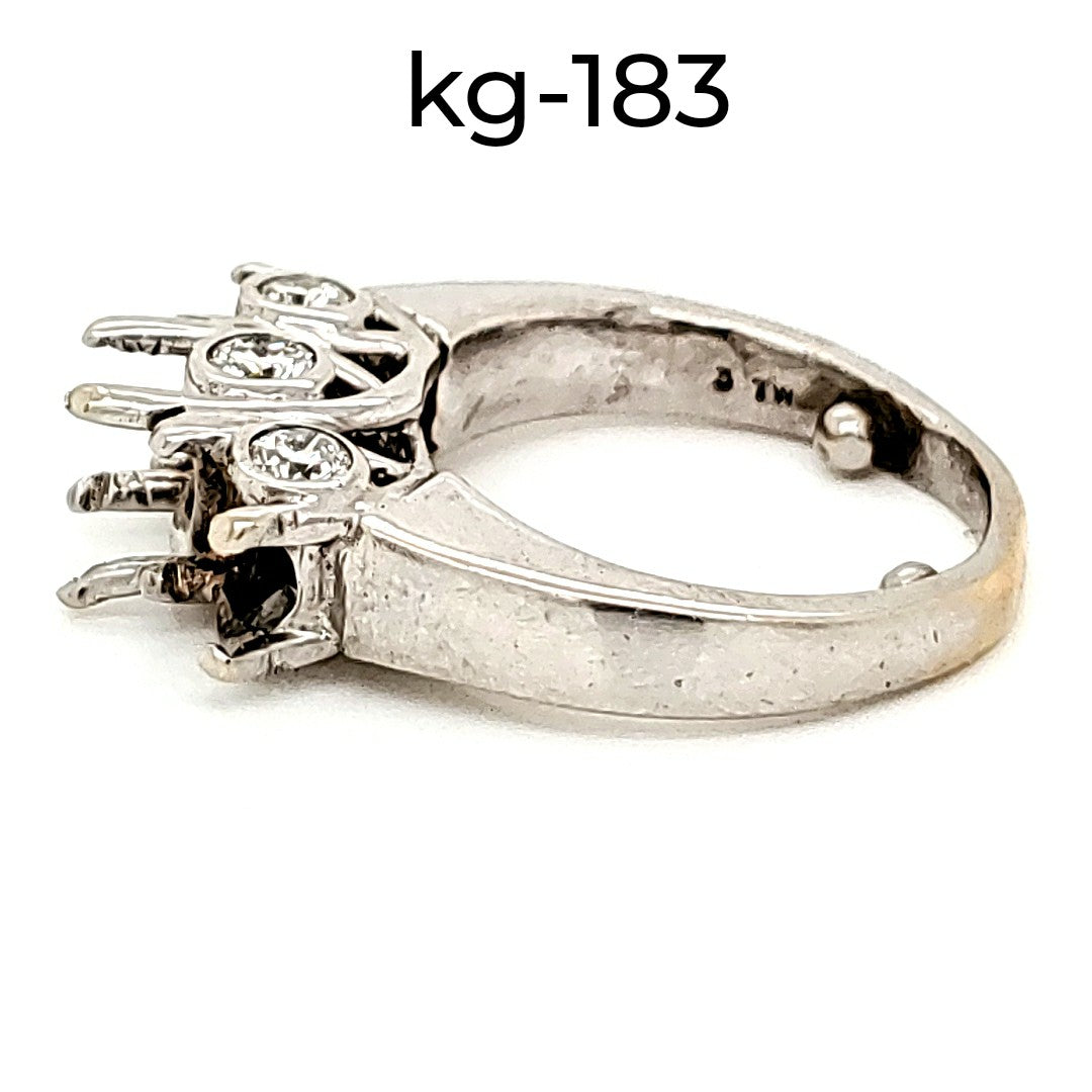 Semi-Mount Natural Diamond 3 Stone Ring, in White Gold - Pre-owned
