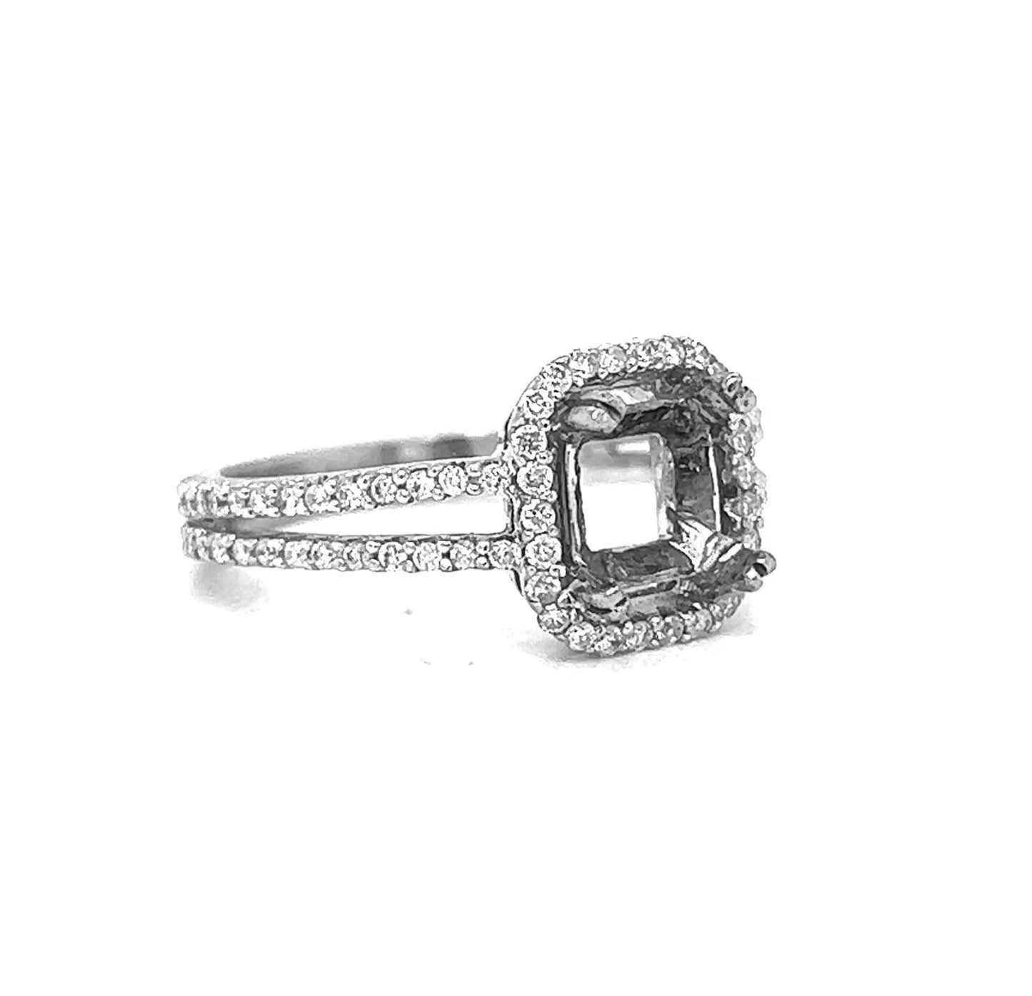 Semi-Mount Fits 8 x 6.5 mm with Natural Diamond Halo Ring, in White Gold - Pre-owned
