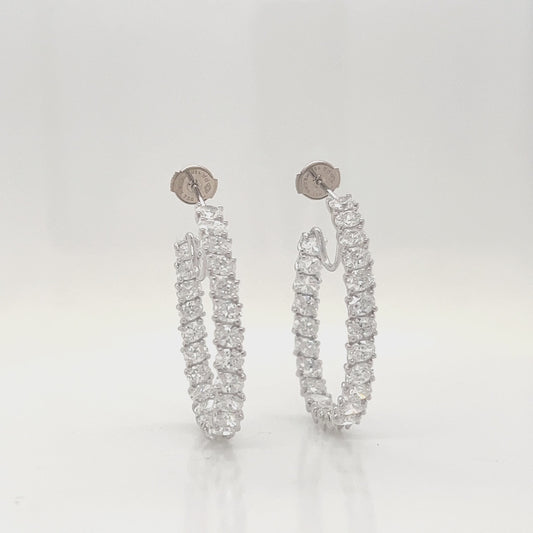 Natural Oval Cut Diamond Inside-Out Hoop Earrings, in White Gold