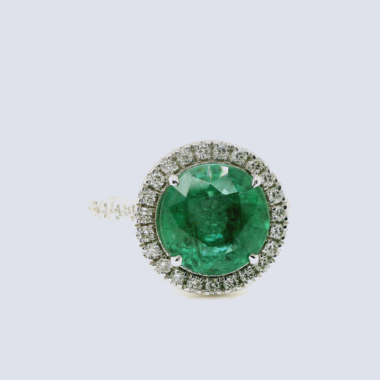3.54 ct.t.w. Natural Green Emerald & Diamonds Halo Ring, in White Gold