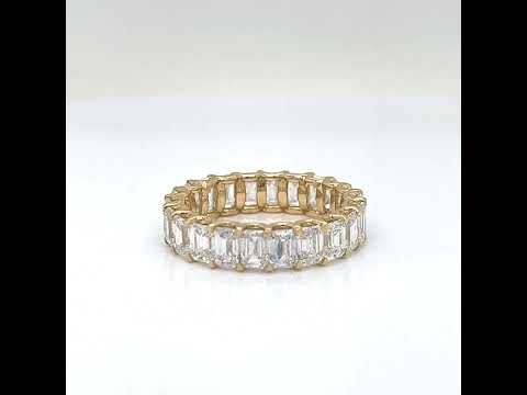 Natural Emerald Cut Diamond Eternity Yellow Gold Ring