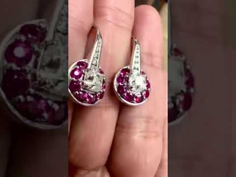 Natural Diamond and Ruby Earrings, in Platinum missing pic in white diamond
