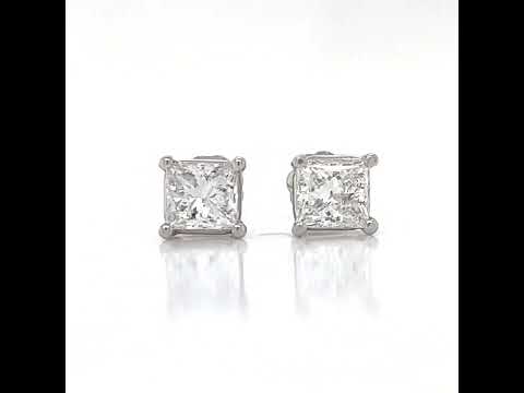 1.02 ct.tw. Natural Princess Cut Diamond Stud Earrings, in White Gold