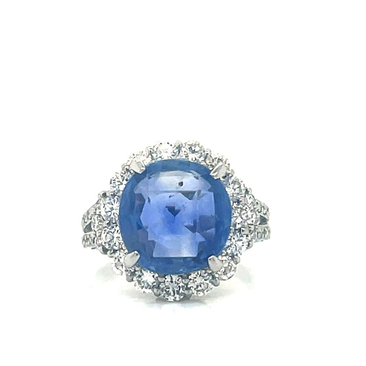 Natural No Heat Ceylon Sapphire & Diamond Bridal Platinum Ring - Pre-owned