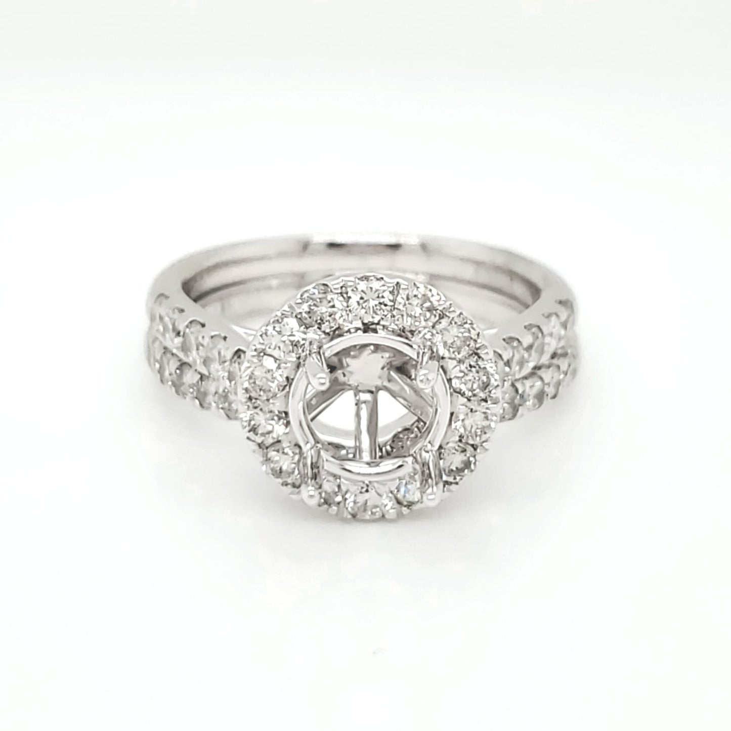 Semi-Mount Fits 7.7 mm with Natural Round Diamond Halo Ring, in White Gold
